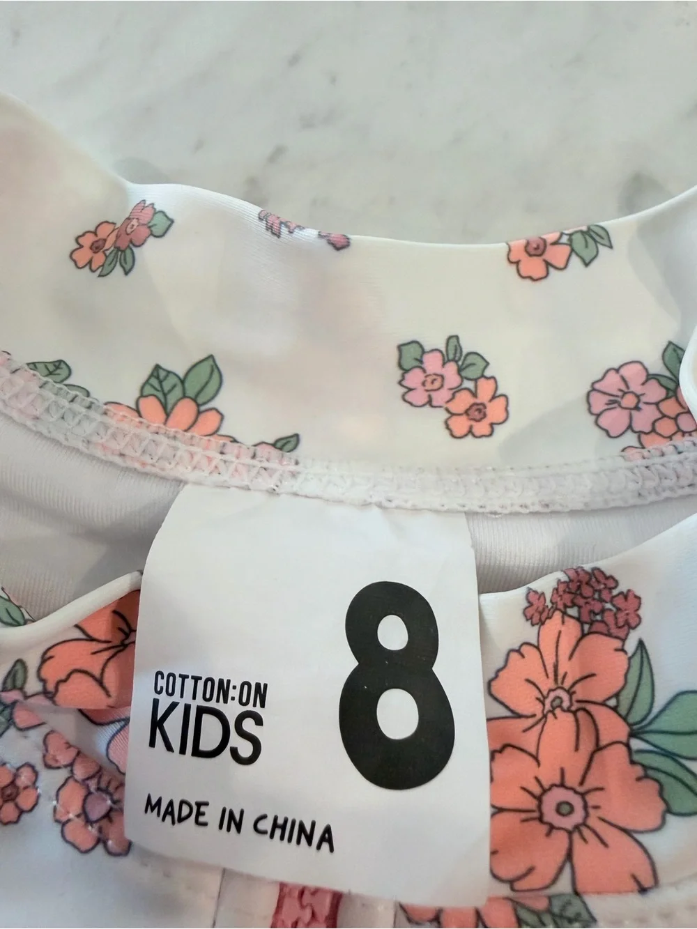 Cotton On White Long-Sleeve Floral One-Piece Swimsuit with Coral Flowers